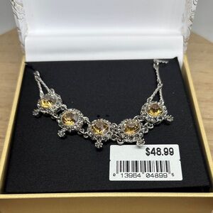 Charter Club Silver-Tone Necklace with Yellow Stones